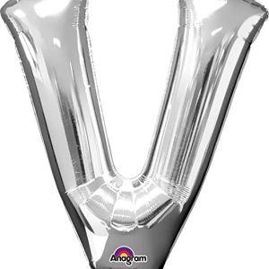 Amscan 3298901 – Super Shape Folienballon Buchstabe V Silber, 81 cm x 81 cm, Luftballon, Heliumballon, Geburtstag, Dekoration