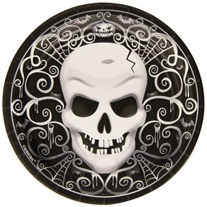 Amscan 996758 – Teller Fright Night, aus Papier, rund 17,7 cm, 8 Stück, Skull, Totenkopf, Skelett Halloween, Horror-Party, Mottoparty