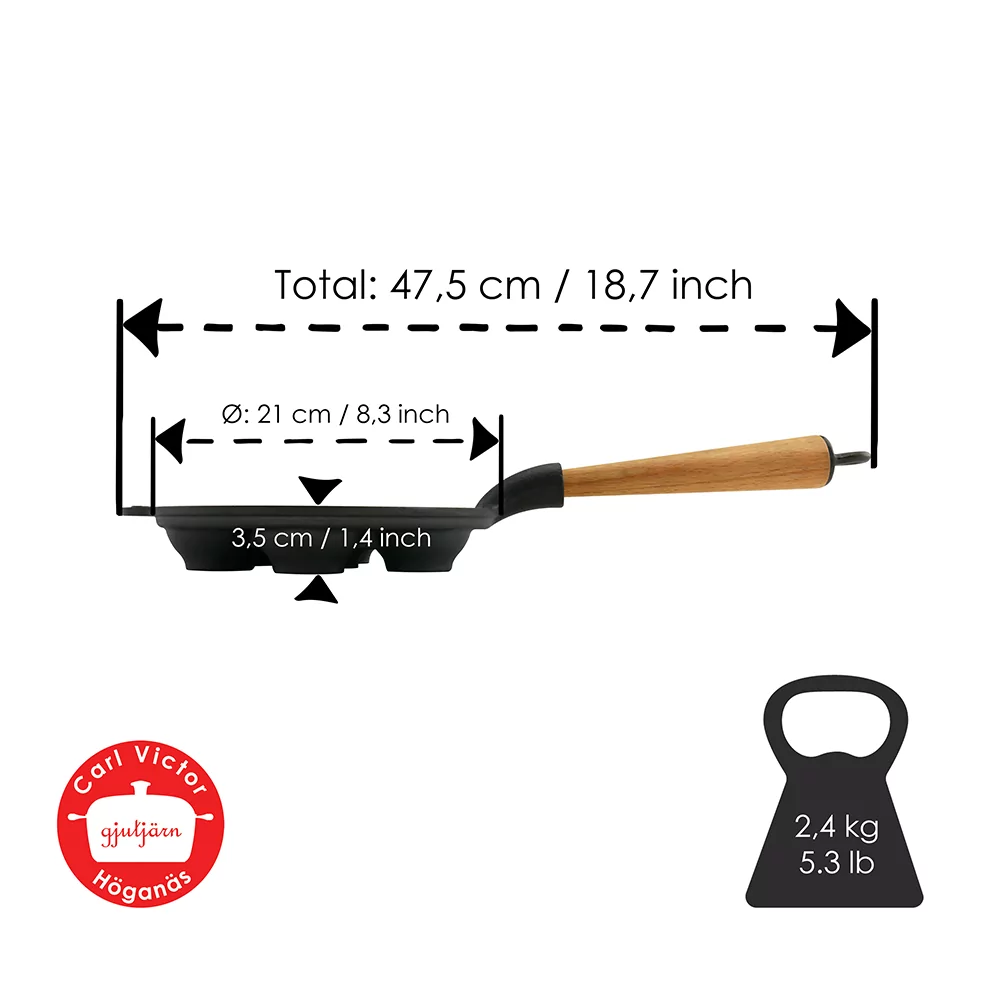 Carl Victor Krapfenpfanne Poffertjespfanne Gusseisenpfanne 22 cm heller Holzgriff DU22B – Bild 4