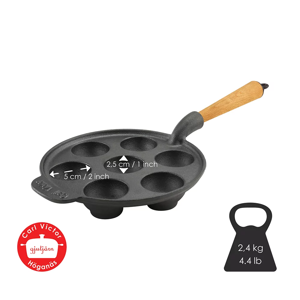 Carl Victor Krapfenpfanne Poffertjespfanne Gusseisenpfanne 22 cm heller Holzgriff DU22B – Bild 5