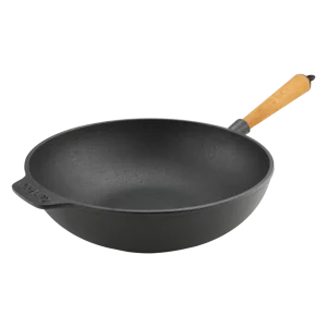Carl Victor Wokpfanne Gusseisenpfanne rund 30 cm heller Holzgriff W30B