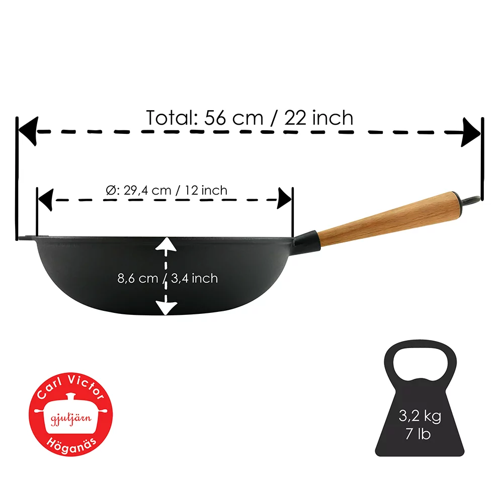 Carl Victor Wokpfanne Gusseisenpfanne rund 30 cm heller Holzgriff W30B – Bild 3