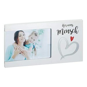 Cepewa 1x Bilderrahmen Herzensmensch Holz 25x13cm weiß Fotorahmen Fotoaufsteller Bildhalter Liebe