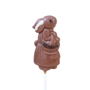 Lutscher Hasenfrau mit Korb aus Vollmilchschokolade 38%