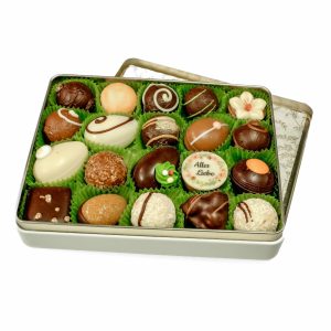 Metallbox Pralinen 20er Ostern (mit Alkohol)